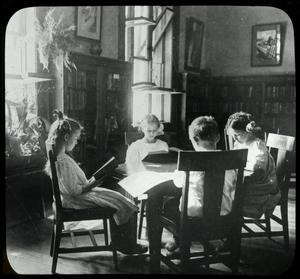Riverside: Girls sitting in a ... Digital ID: 100863. New York Public Library