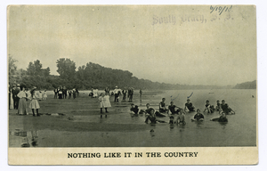 View Enlarged Image Nothing like it in the country (people standing on shore) Hand-stamped on front: South Beach, Staten Island, N.Y.