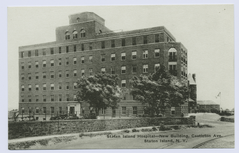 Staten Island Hospital  New Building, Castleton Ave. Staten Island, N.Y. [old S.R. Smith Infirmary visible in background], Digital ID 104762, New York Public Library