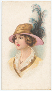 cigarette card of a beauty in a picture hat