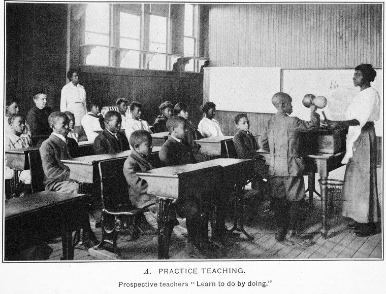 Practice teaching; Prospective teachers "Learn to do by doing.", Digital ID 1218261, New York Public Library