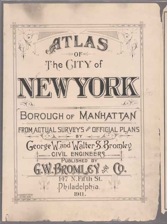 Atlas of the city of New York, borough of Manhattan. From actual surveys and official plans / by George W. and Walter S. Bromley. , Digital ID 1512200, New York Public Library