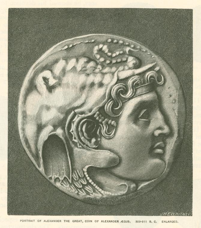 [Coin depicting Alexander the Great wearing an elephant-scalp headdress.], Digital ID 1623681, New York Public Library