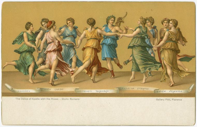 The dance of Apollo with the Muses., Digital ID 1624290, New York Public Library