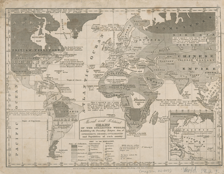  exhibiting the prevailing religion, form of government, degree of civilization and population of each country / E. Huntington, sc., Digital ID 465013, New York Public Library