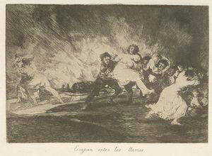 Escapan entre las llamas. Digital ID: 1109962. New York Public Library