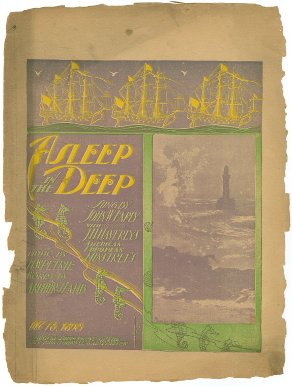 Petrie J Lamb A 1897 ASLEEP IN THE DEEP Vintage Sheet Music by H.W 