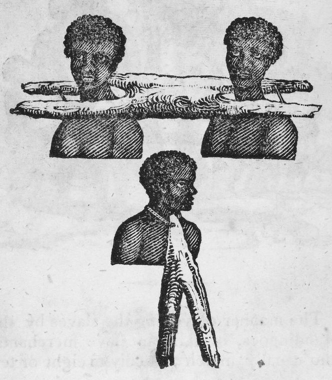 ["Log-yokes" to prevent slaves from escaping.] - NYPL Digital Collections