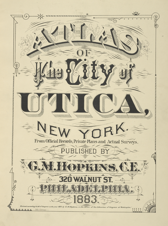 1883 UTICA NY CHANCELLOR SQUARE & STEUBEN SQ BLEECKER ST TO SOUTH ST ATLAS MAP 