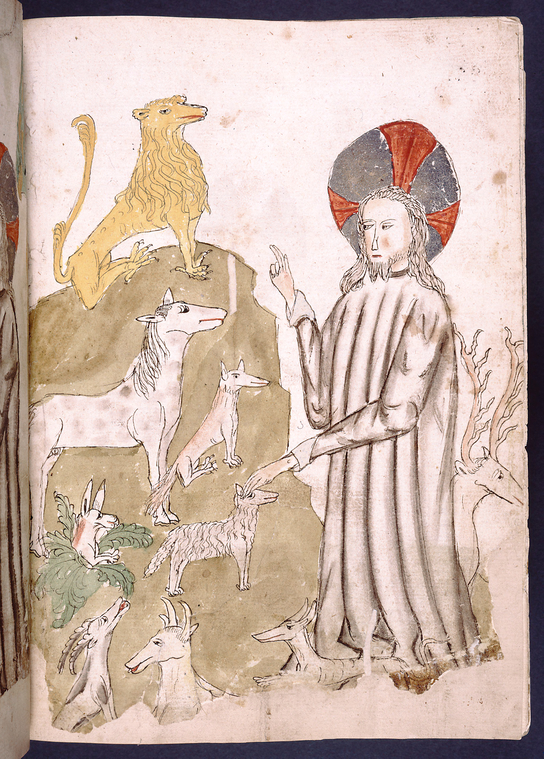 Full-page miniature of God creating animals - NYPL Digital Collections