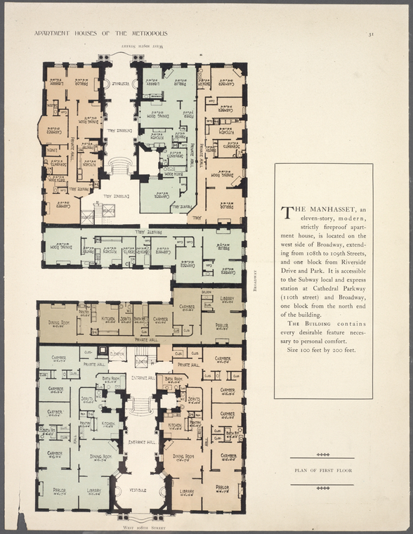 The Manhassett. Plan of first floor. NYPL Digital
