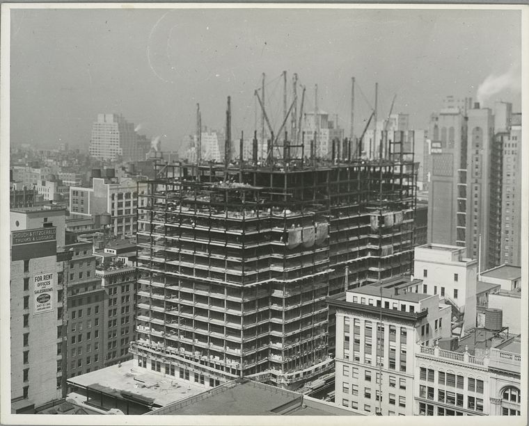 View of the building rising to about sixteen stories