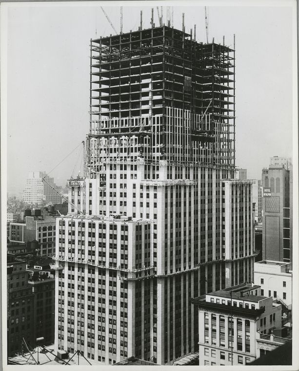 View of the building with about forty stories framed out