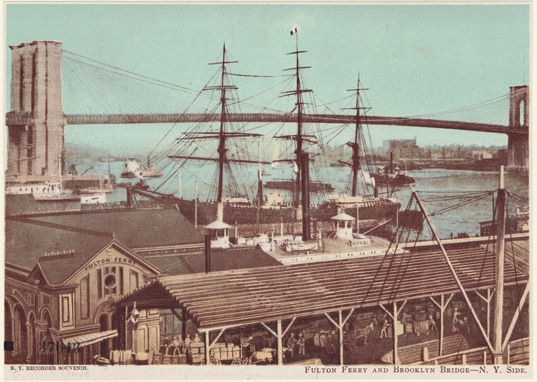 Fulton ferry and Brooklyn bridge from the NYPL digital collections