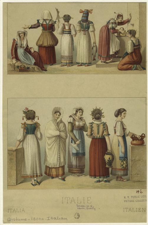 Italian women, in period dress, 19th century - NYPL Digital Collections