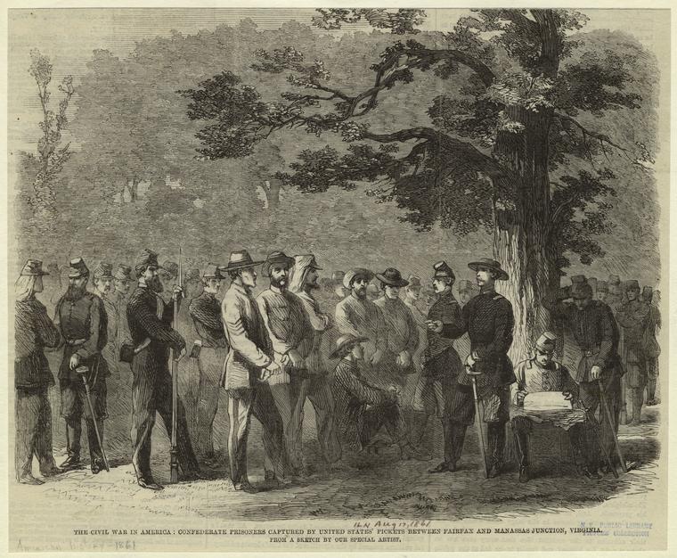 The Civil War in America : Confederate prisoners captured by United States' pickets between Fairfax and Manassas Junction, Virginia.