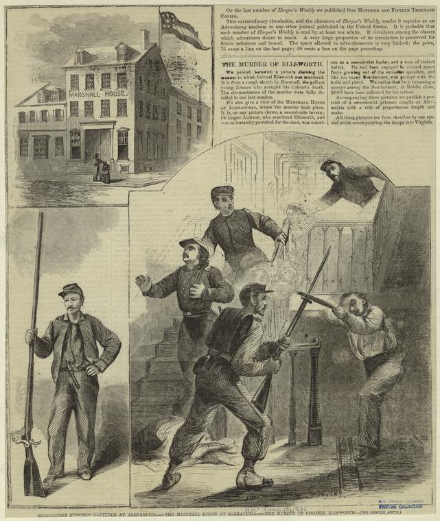 Secessionist prisoner captured at Alexandria ; The Marshall house at Alexandria ; The murder of Colonel Ellsworth.