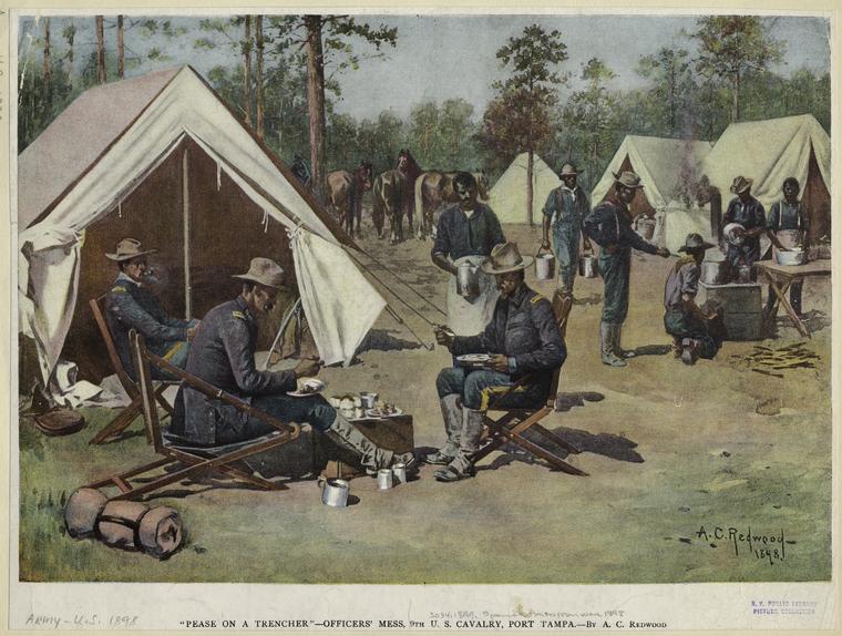 "Pease on a trencher" : officers' mess, 9th U.S. Cavalry, Port Tampa.