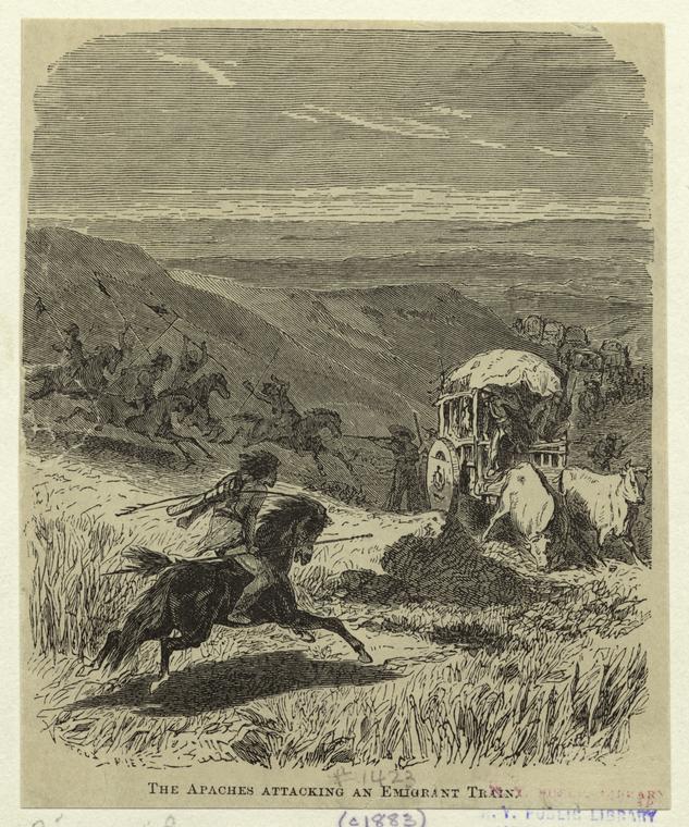 The Apaches attacking an emigrant train.