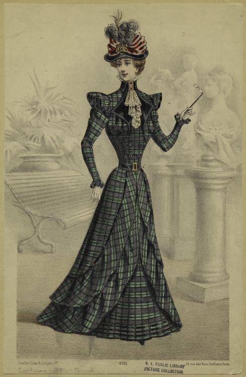 Woman in green plaid dress, France, 1890s - NYPL Digital Collections