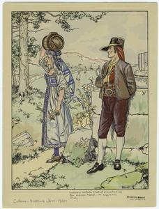 [Woman with barrel and man out... Digital ID: 828427. New York Public Library