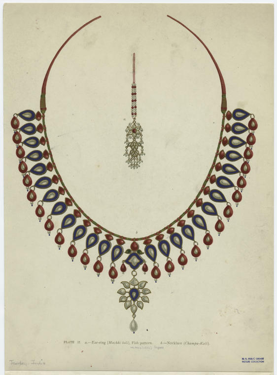 Ear-ring (machhi toli), fish pattern ; Necklace (champa-kali) - NYPL  Digital Collections
