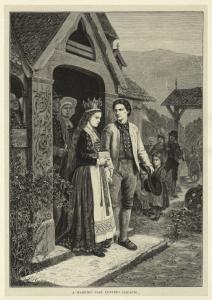 A married pair leaving church. Digital ID: 835490. New York Public Library
