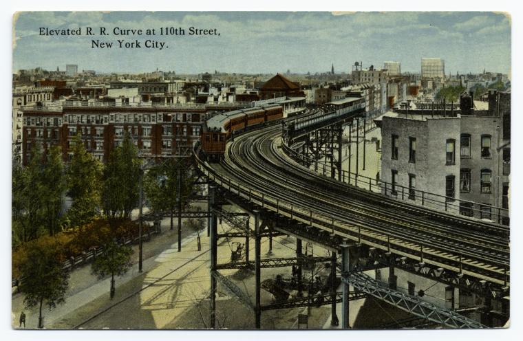 Vintage Postcard 110th Street Elevated Train Curve 1917 New York City
