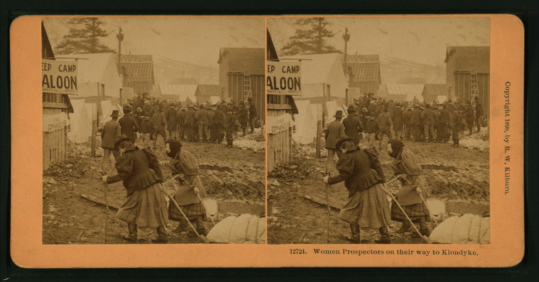 The public domain release includes more than 40,000 stereoscopic views — like this one of female prospectors in 1898.