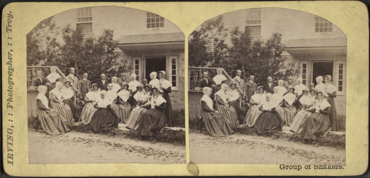Stereoview of a Group of Shakers at the North Family, Mount Lebanon Shaker Village