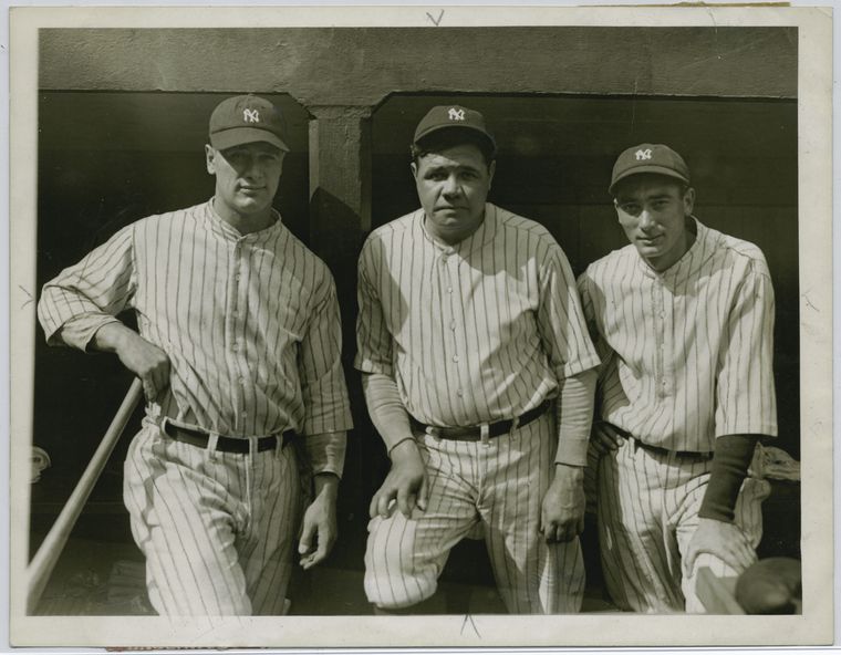 Lou Gehrig, George Herman [Babe] Ruth and Tony Lazzeri, Digital ID 101050, New York Public Library