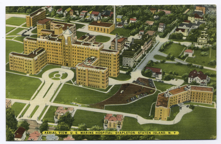 Aerial View, U.S. Marine Hospital, Stapleton, Staten Island, N.Y., Digital ID 104751, New York Public Library