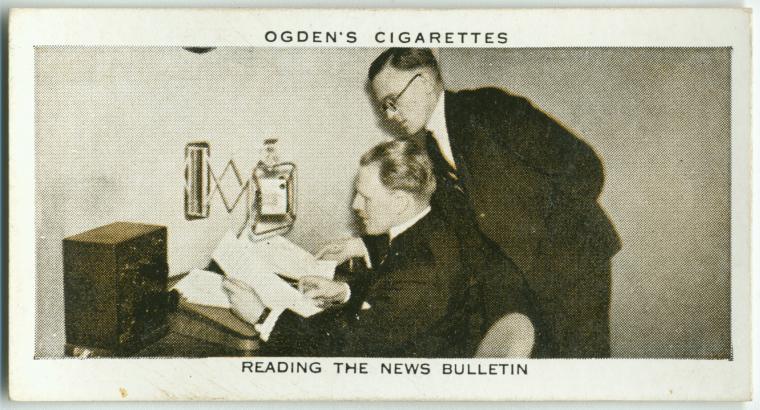 Reading the news bulletin., Digital ID 1199740, New York Public Library