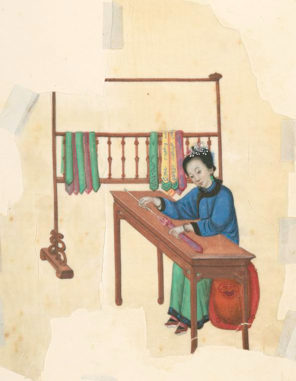 Woman making neckties., Digital ID 1226163, New York Public Library