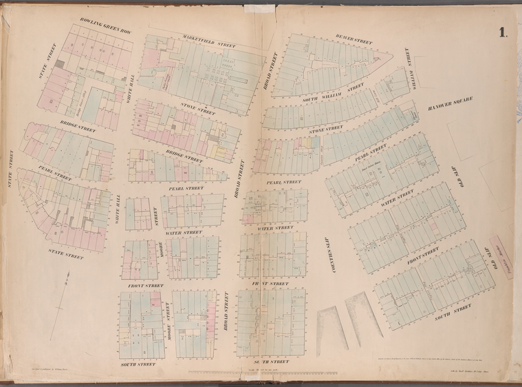  Map bounded by Bowling Green Row, Marketfield Street, Beaver Street, William Street, Old Slip, South Street, W... (1852) 