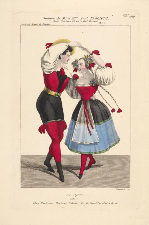 Petite galerie dramatique ; No. 909 ,Gustave III,Costume de M'r et M'me Paul Taglioni dans Gustave III; ou Le bal masqué, Pas Styrien, acte V, Académie Royale de Musique., Digital ID 1515992, New York Public Library