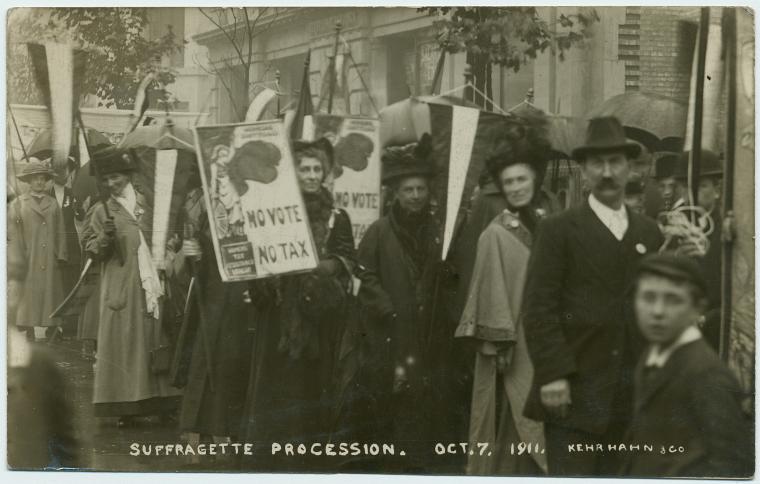 Miss Clemence Houseman, sister of Lawrence Houseman.  The first woman imprisoned by the gov't. for refusing to pay her taxes.  Released by the Inland Authorities, tho' still refusing to pay! ,Suffragette procession, Oct. 7, 1911.  [Miss Clemence Housman.], Digital ID 1536983, New York Public Library