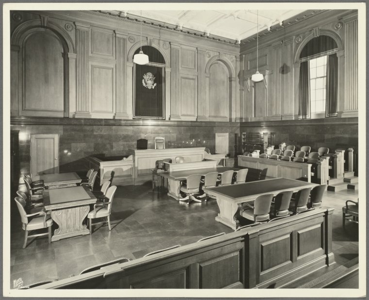 United States Court House interior - court room 110,40 Centre Street - Foley Square, Digital ID 1557841, New York Public Library