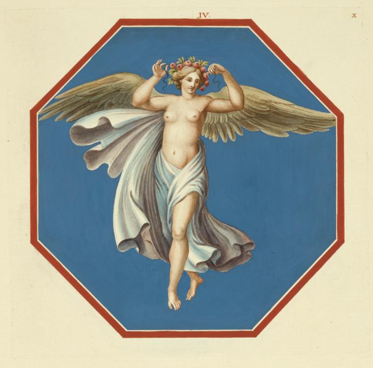[Octagonal painting of female angel with crown of flowers.], Digital ID 1580952, New York Public Library