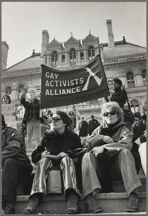 Kate Millett and Linda Clarke at gay rights demonstration, Albany, New York, 1971, Digital ID 1582218, New York Public Library