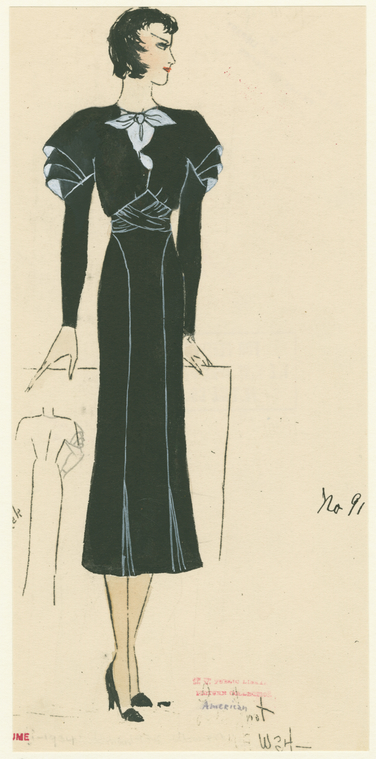 [Black dress with intricate sleeve head], Digital ID 1599861, New York Public Library