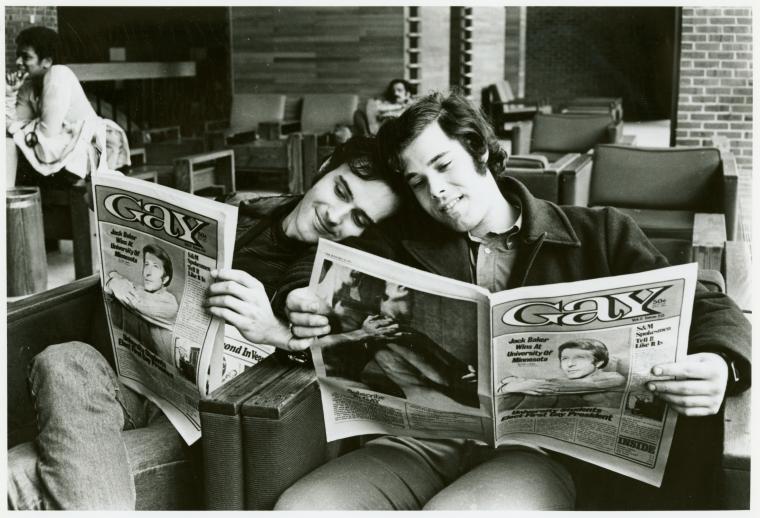 [Men reading Gay magazine] / Kay Tobin Lahusen, Digital ID 1606088, New York Public Library