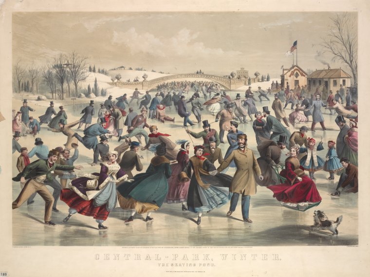 Central-Park, winter. The skating pond. New York / published by Currier & Ives, 152 Nassau St. ; Currier & Ives, lith. N.Y. ; C. Parsons, del. ; entered. . .1862 ; L. W. A., Digital ID 1659255, New York Public Library