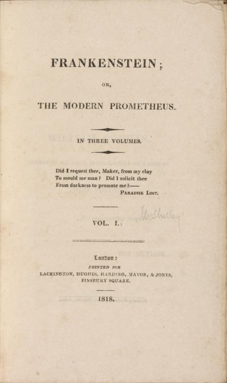 Title page of the first edition of Frankenstein., Digital ID 1660153, New York Public Library