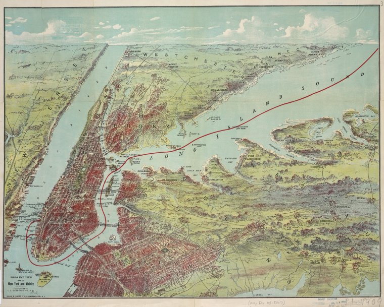 Bird's eye view map of New York and vicinity / drawn & printed by C.S. Hammond & Co., Digital ID 1692561, New York Public Library