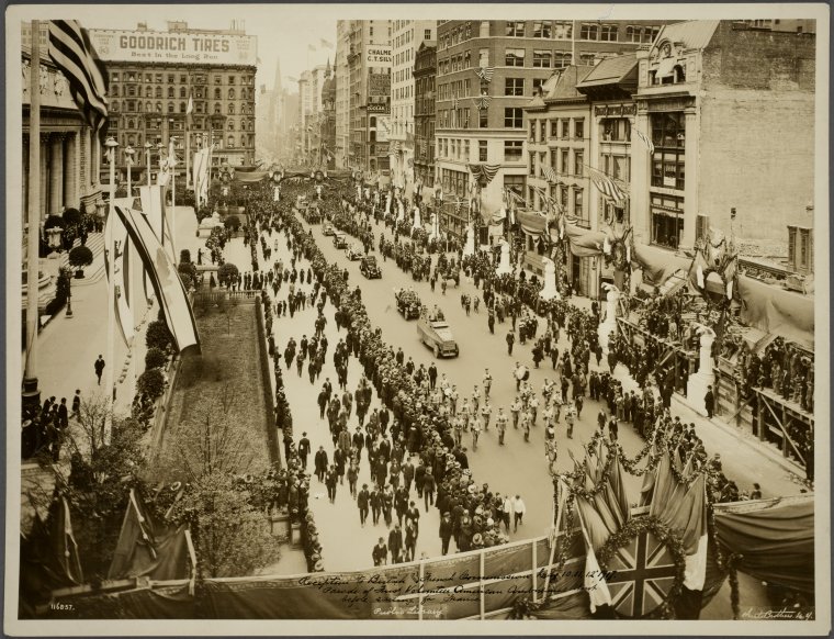  Parade of the First Volunteer American Ambulance Unit before Sailing for France. Public Library., Digital ID 1804022, New York Public Library