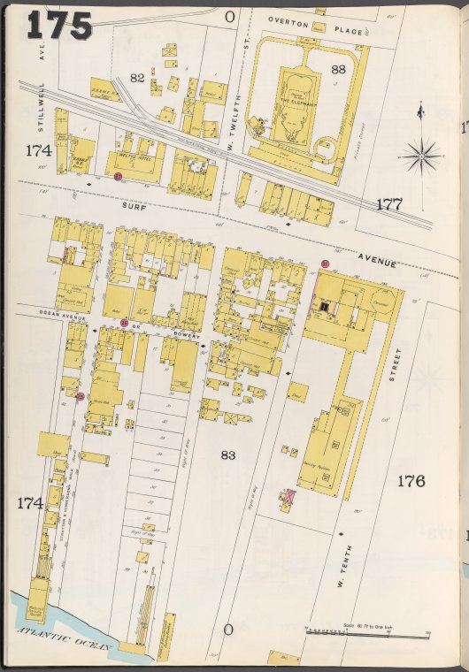 Brooklyn Vol. B Plate No. 175 [Map bounded by Stillwell Ave., Overton Place, W. 10th St.], Digital ID 1808916, New York Public Library