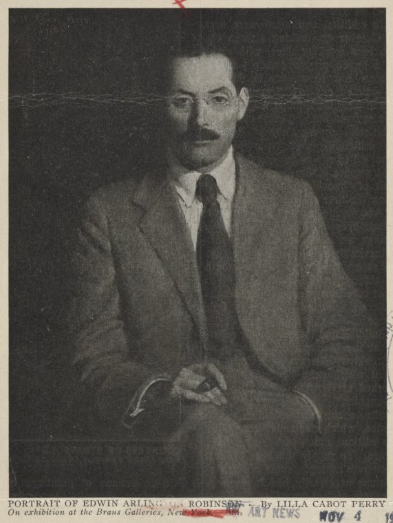 Portrait of Edwin Arlington Robinson. By Lilla Cabot Perry. On exhibition at the Braus Galleries, New York., Digital ID 2006485, New York Public Library