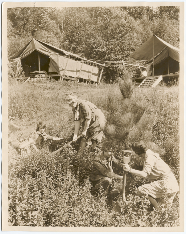 [Girl scouts planting trees.], Digital ID 405521, New York Public Library