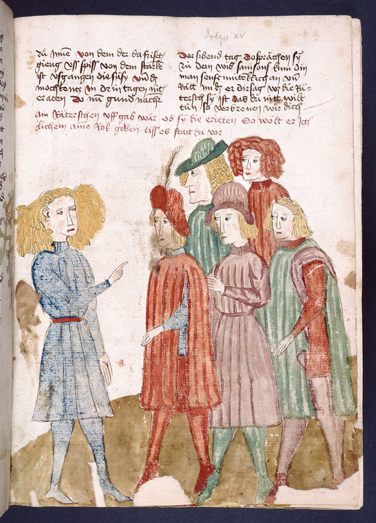 Text with placemarkers and rubric.  Three-quarter-page miniature, including Samson., Digital ID 426404, New York Public Library